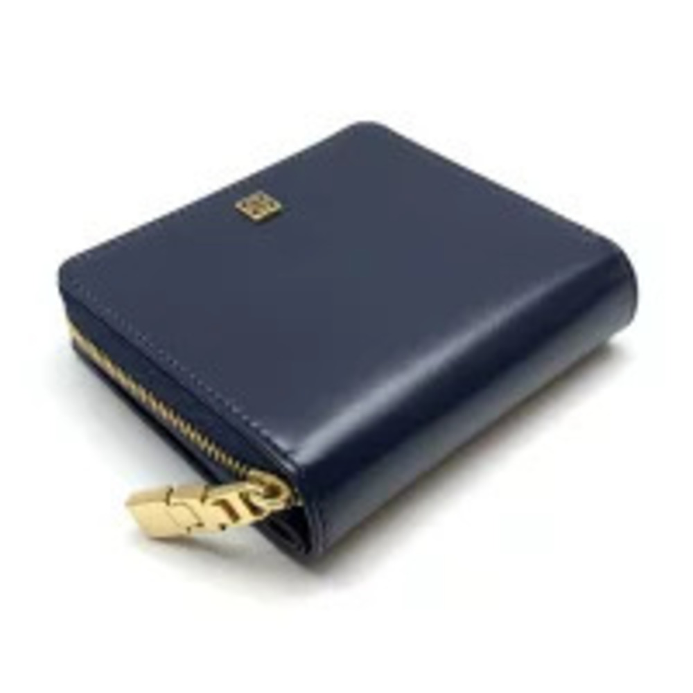 GIVENCHY Round Zipper Bi fold Wallet Leather Navy Blue coin wallet Purse - Picture 3 of 9